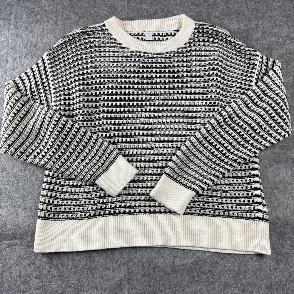 Old Navy Open Stitch Sweater Black Cream Crew Neck Summer Pullover Dolman Sleeve